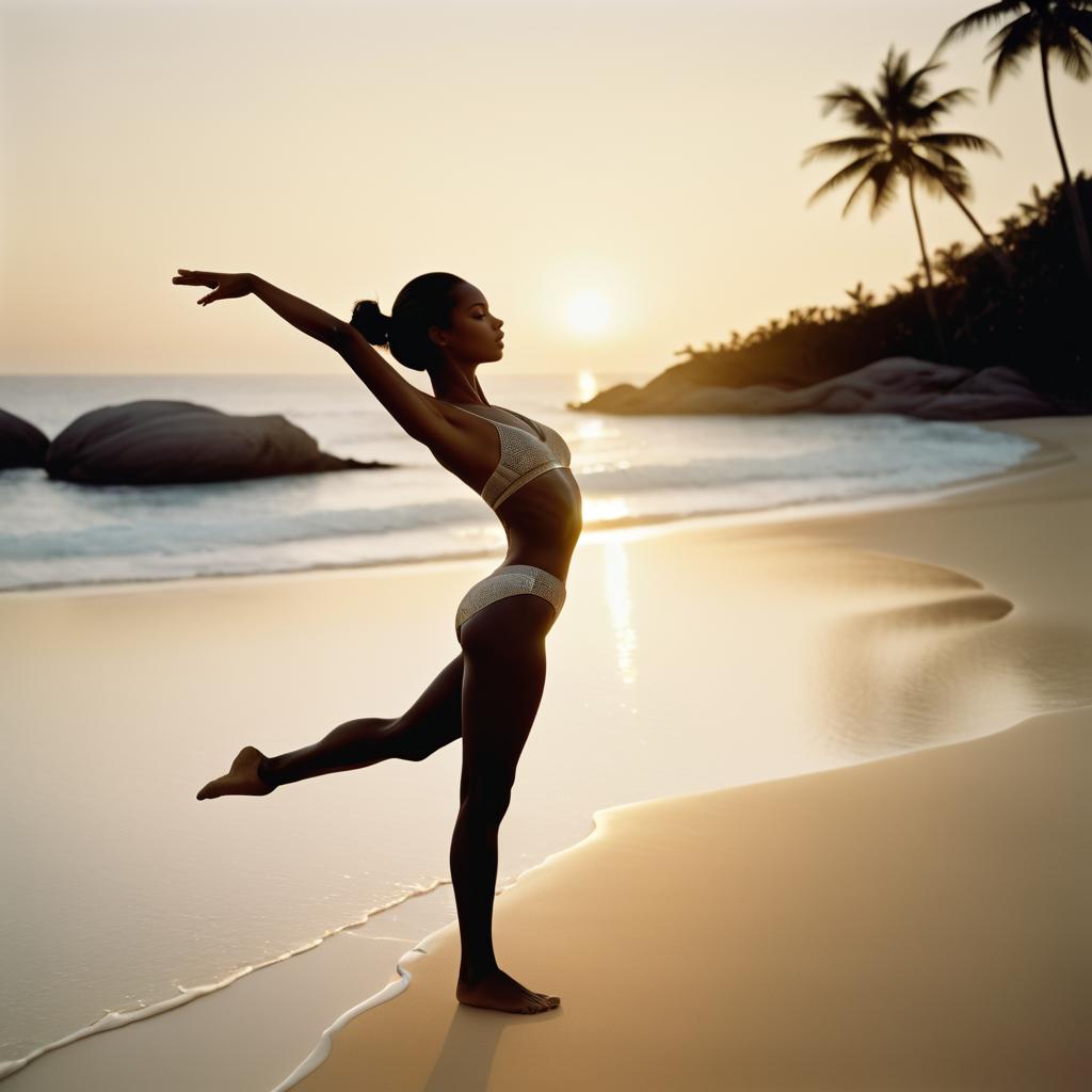 Serene Yoga Practitioner at Beach Sunset