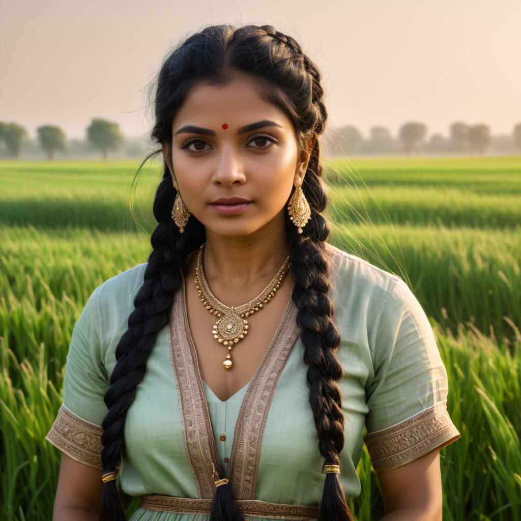 Elegant Indian Woman in Serene Spring Field