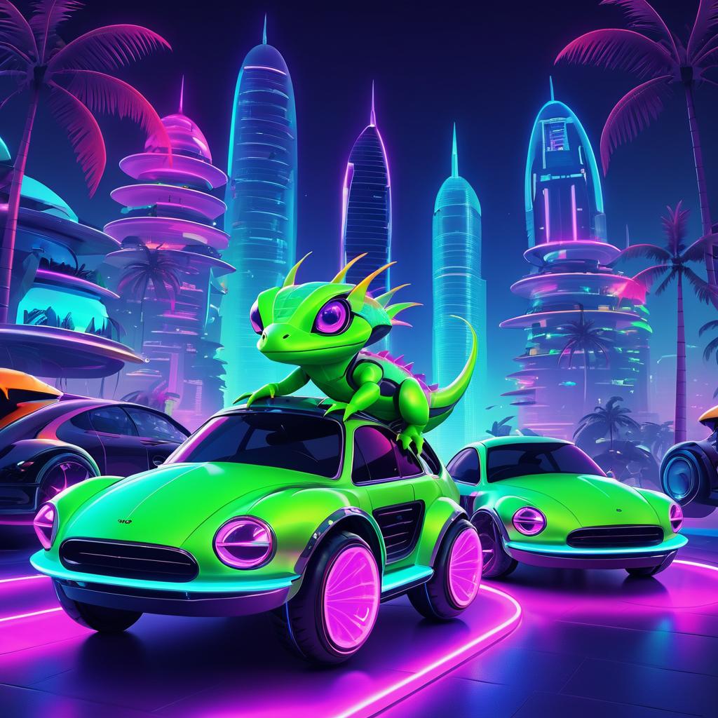 Adorable Alien Lizard in Neon City