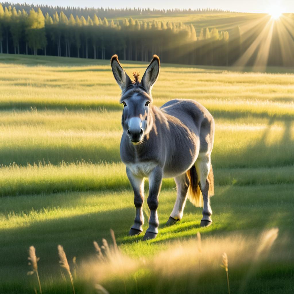 Serene Gray Donkey in Sunlit Meadow