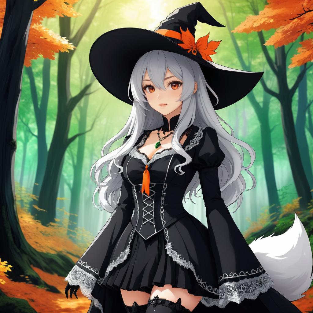 Mystical Girl Kitsune in Enchanted Forest