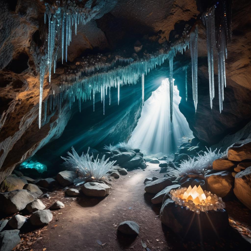 Mystical Crystal Cave in Enchanted Forest