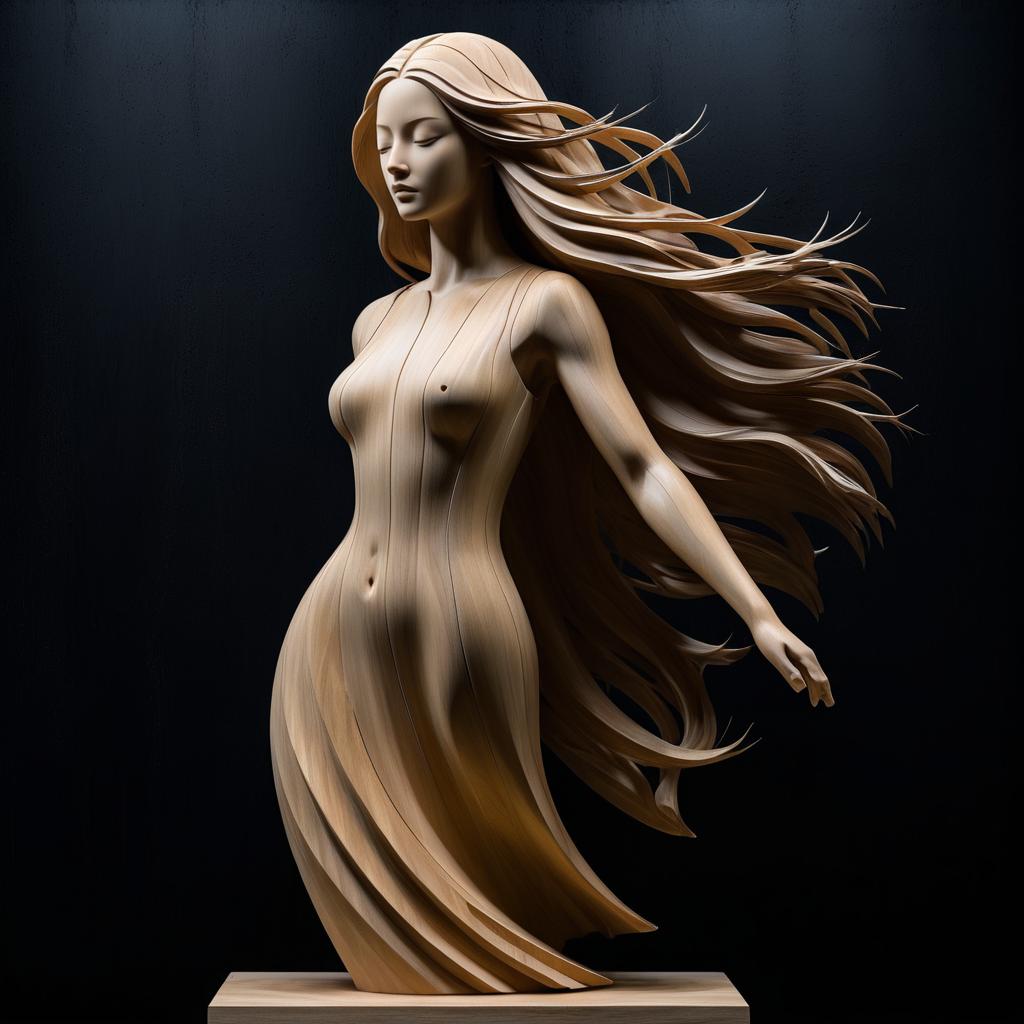 Surrealist Wooden Woman Sculpture with Emotion