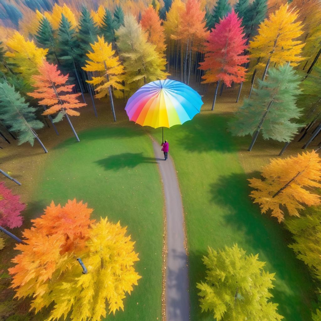 Joyful Figure in Colorful Autumn Forest