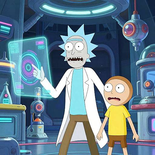 Rick and Morty in Futuristic Laboratory