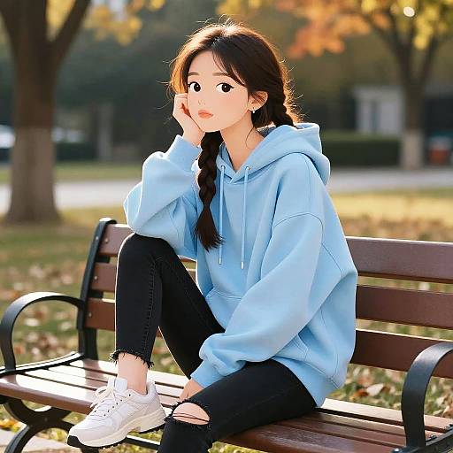 Pensive Teen Fashion in Autumn Park