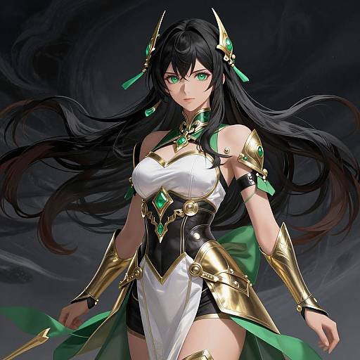 Regal Anime Warrior Woman Illustration