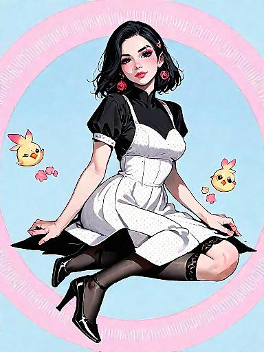 Chic Woman in Geometric Lace Dress