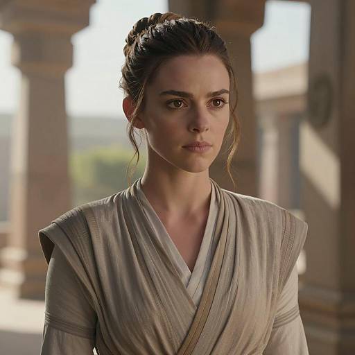 Close-Up Rey Cosplay in Ancient Temple