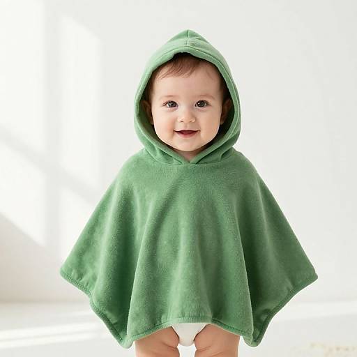 Confident Baby in Cozy Green Poncho