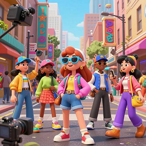 Vibrant AI Cartoon City Street