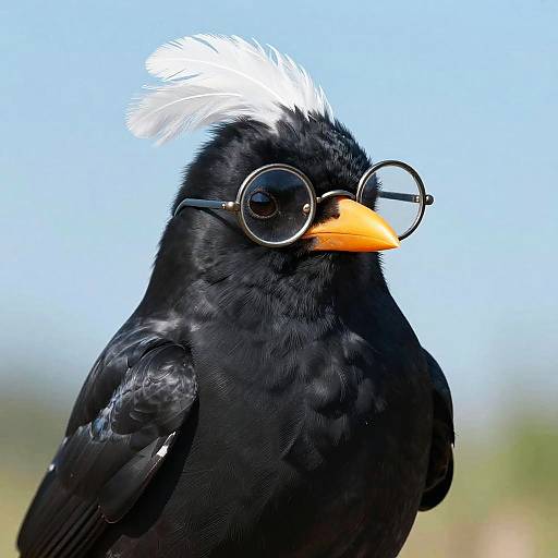 Whimsical Black Bird with Vintage Glasses