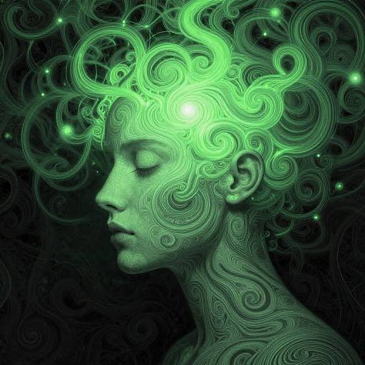 Surreal Glowing Green Head Illustration