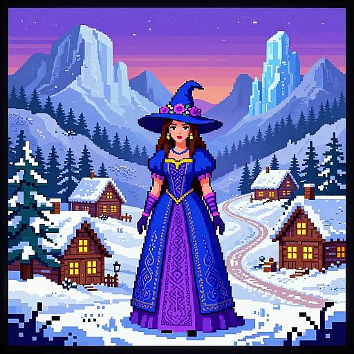 1990s EGA Winter Witch Pixel Art