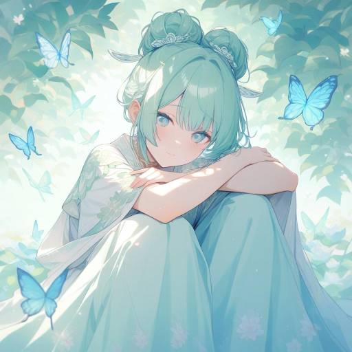 Whimsical Anime Scene with Mint-Green Hair