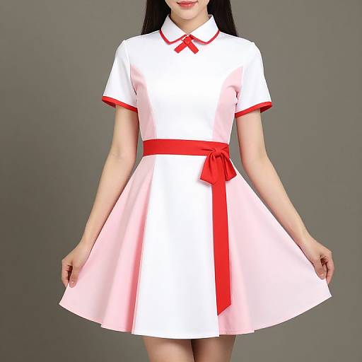 Elegant Female in Pink and White Dress