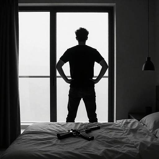 Silhouette in Modern Room with Gun