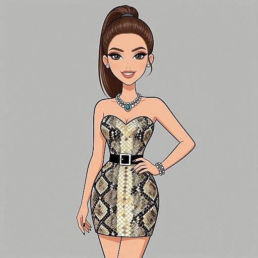 Glamorous Woman in Snake Print Dress