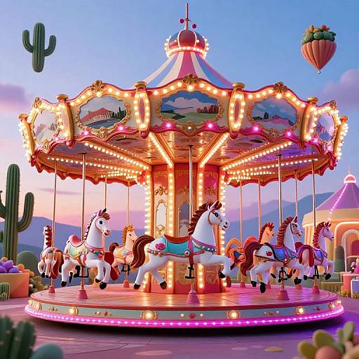 Neon Carnival Carousel in Surreal Night