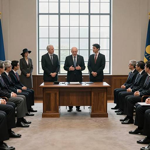 Formal Business Meeting with Officials Standing and Sitting