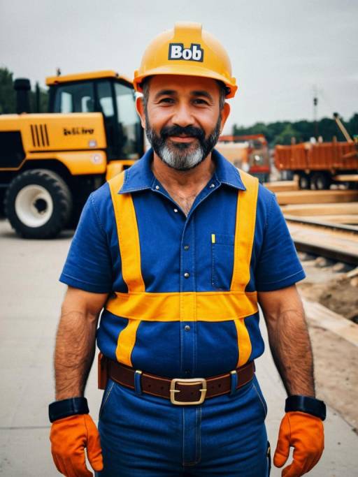 Man in Bob the Builder Costume on Construction Site