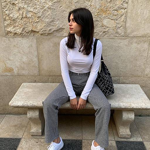 Stylish Young Woman by Stone Wall