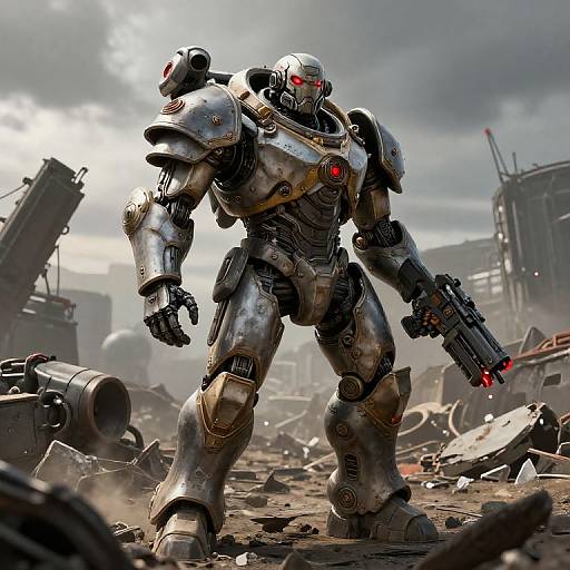 Mechanized Warrior in Post-Apocalyptic Wasteland