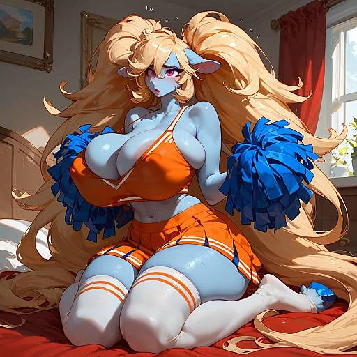 Anthropomorphic Cheerleader in Bedroom