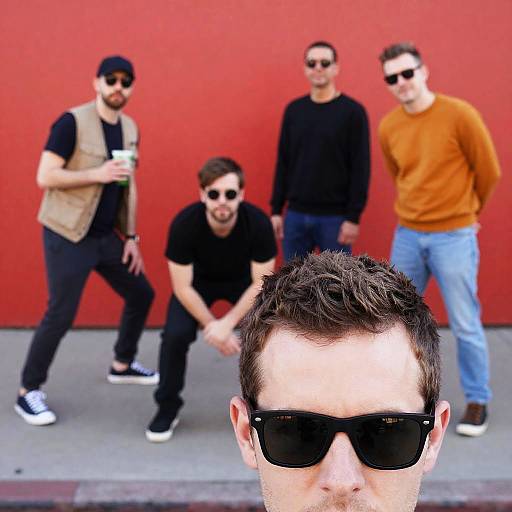 Dynamic Group Portrait on Red Background