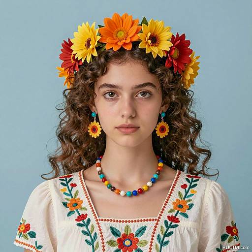 Portrait of a Woman in Floral Attire