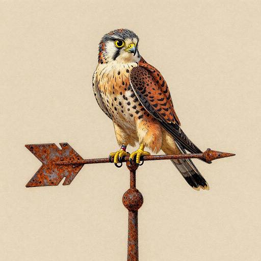 Whimsical Kestrel on Rusted Weathervane