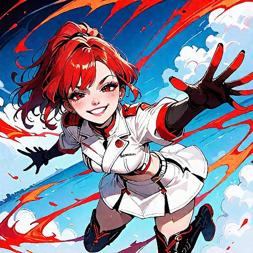 Anime Girl with Red Hair and Smug Smile