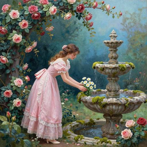Romantic Pastel Victorian Garden Scene