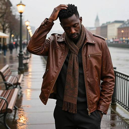 Stylish Urban Portrait by Rainy Riverfront