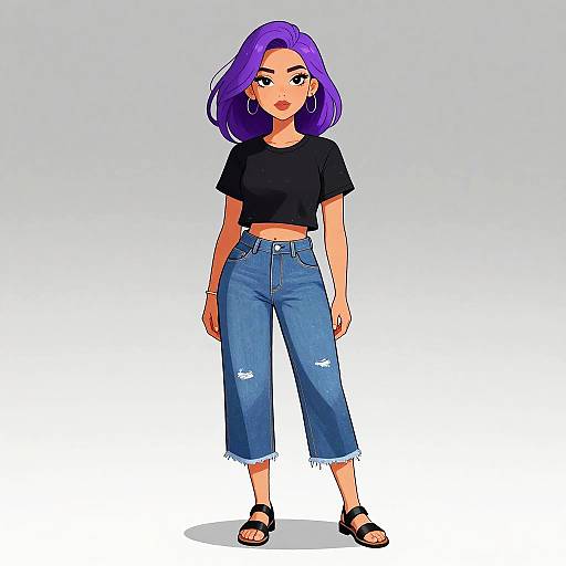 Casual Stylish Woman with Purple Hair