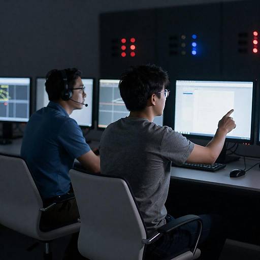 Two Men in a Dimly Lit Control Room