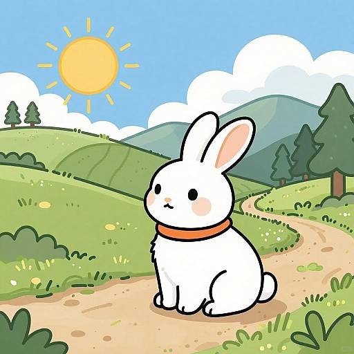 White Rabbit on Sunny Hillside Path