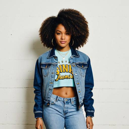 Confident Woman in Denim Jacket and Crop Top