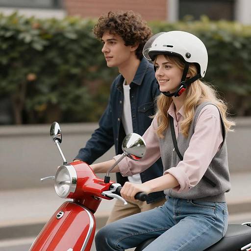 Urban Couple on Red Scooter Adventure