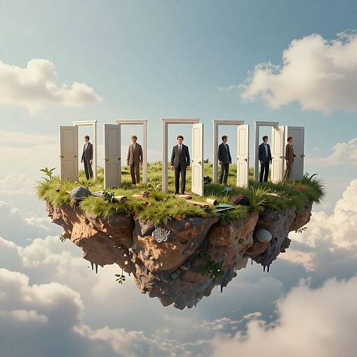 Surreal Floating Island with Timeless Doors