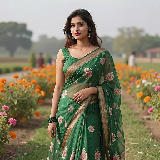 Beautiful Young Woman in Vibrant Garden