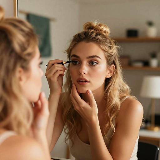 Focused Blonde Beauty in Soft Lighting