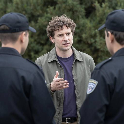 Man Talking to Police Officers Outdoors