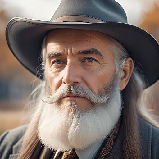 Elderly Man with Long Beard Wearing Hat