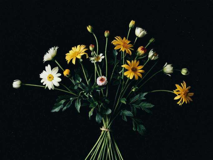 Elegant Floral Wallpaper on Black Background