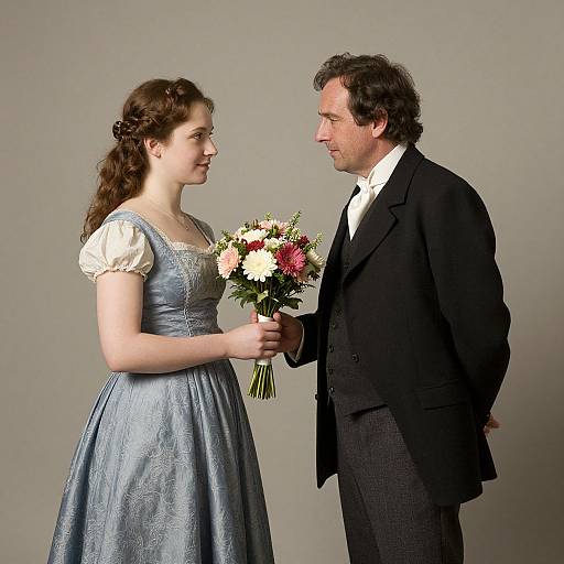 Man Giving Bouquet to Woman