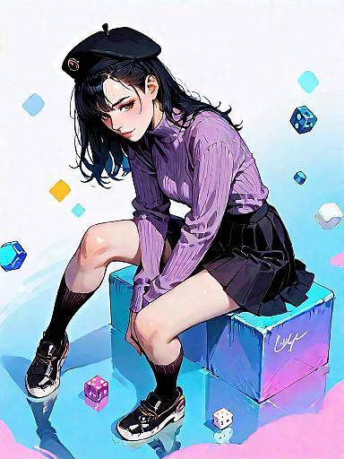 Parisian Pastel Sweater, Realistic Full-Body