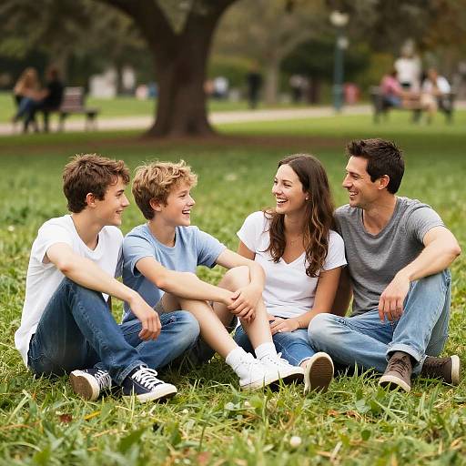 Happy Family of Four in Park