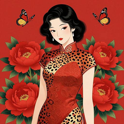 Elegant Woman in Red Cheongsam