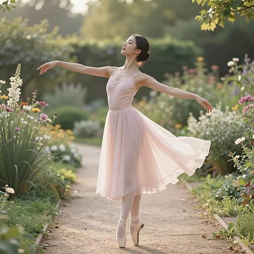 Graceful Ballerina in Pink Dress in Garden